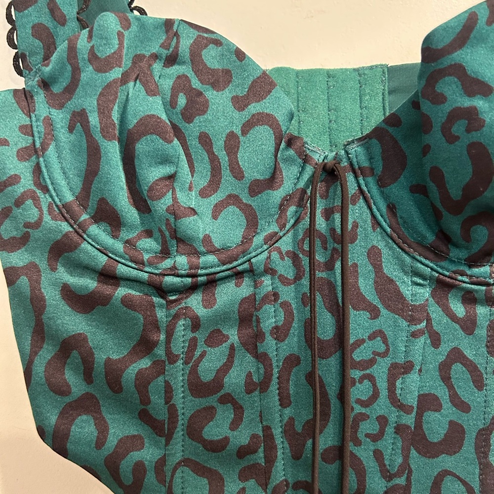 For Love And Lemons Teal Print Bustier - Picture 3 of 15